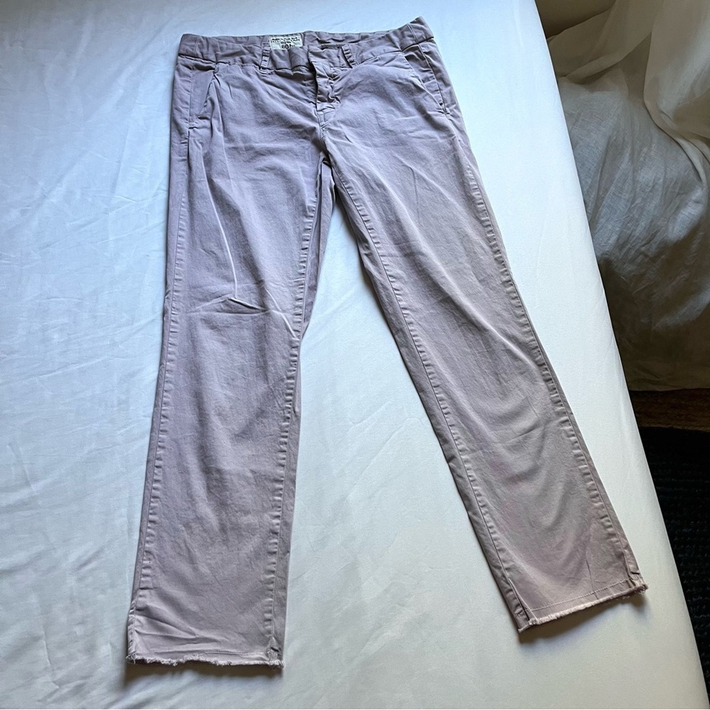 NILI LOTAN dusty lavender purple low rise slim leg cropped fray hem pants